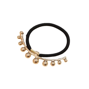 Minimalist black elastic hair tie with a golden beaded metallic arc decoration