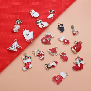 Detailed collection of Christmas alloy charms with colorful enamel and sparkling rhinestones