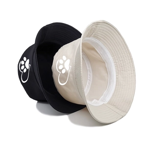 Fashionable black and beige bucket hats with heart-shaped paw prints for men and women