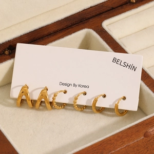 Lot de 6 boucles d'oreilles créoles dorées en acier inoxydable 18k en boîte