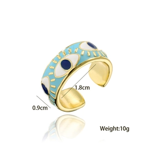 Macro shot showing 0.9cm width and 1.8cm diameter of gold-plated evil eye ring