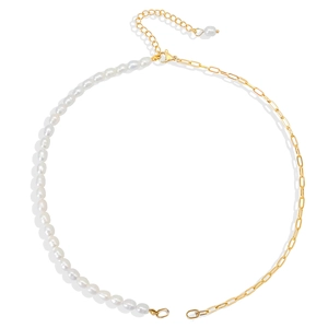 Stainless Steel Freshwater Pearl Necklace For Women Minimalist Paperclip Chain Splicing Choker Gold Silver Neck Jewelry