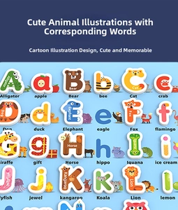 Magneti educativi dell'alfabeto animale per bambini con illustrazioni di cartoni