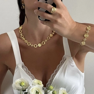Retro Stainless Steel 18K Gold Plated Spiral Circle Chain Necklace And Bracelet For Women Minimalist Fashion Jewelry