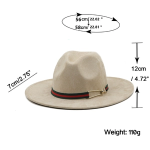 Cappello da cowboy beige a tesa larga con nastro a righe e dimensioni dettagliate