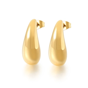 Minimalist 18k gold plated stainless steel hollow teardrop earrings with a polished finish