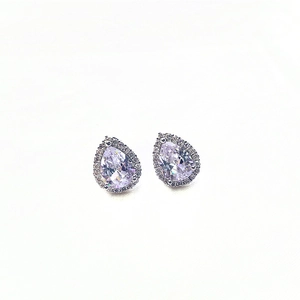 Elegant silver halo teardrop zircon earrings set with sparkling white cubic zirconia stones