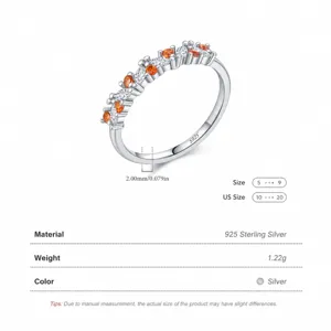 Anello MODIAN in argento sterling S925 con gemme arancioni e fascia sottile da 2mm