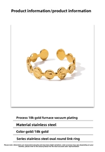 Detailed view of interconnected 18k gold plated oval rings with polished stainless steel finish