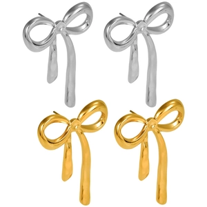 Elegant 304 stainless steel bow knot stud earrings set in gold and silver finish