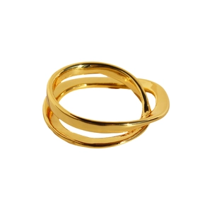 Minimalist double layer irregular interlocking rings in polished gold finish