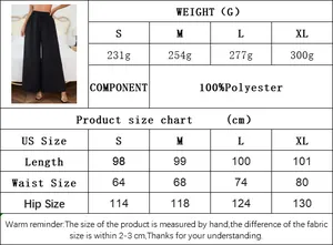 Tabla de tallas con peso y medidas para pantalones anchos de poliéster
