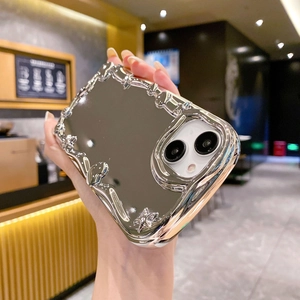Irregular silver mirror phone case for iPhone with liquid metal texture frame