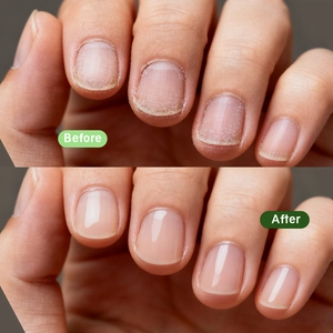 Natural nail cuticle oil for healthy restoration, showing before and after effect