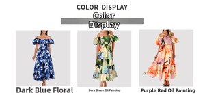 Schulterfreies Maxikleid in Dunkelblau, Dunkelgrün und Violett mit Ölgemälde-Print-Optionen