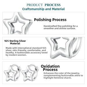 Detailed view of polished 925 sterling silver hollow star earrings and craftsmanship