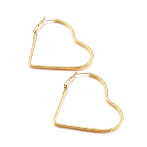 Fashion Titanium Steel Heart Hoop Earrings Twisted Texture Hollow Heart Stud Earrings For Women Sweet Jewelry Gift