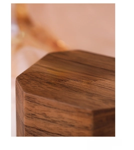 Detail of S999 silver eight-pointed star stud earring with zircon on walnut stand