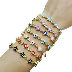 Bunte Evil Eye Stern-Armbänder mit Zirkonia-Inlays und Anhängern in Emaille-Optik