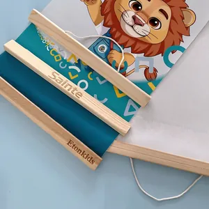 Hanging wooden magnetic height chart with a colorful cartoon lion for kids room decor