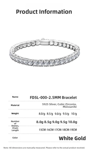 S925 silver tennis bracelet size chart with moissanite weight and length details