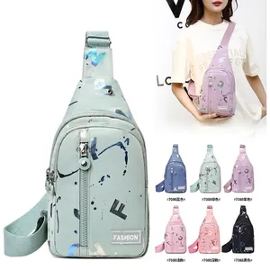 Fashionable crossbody chest bag with colorful graffiti prints and adjustable strap