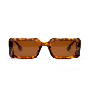 Classic tortoise shell rectangular sunglasses with brown lenses on a white background