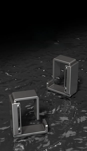 Detail view of two adjustable grey stainless steel hooks on a premium rippled water surface