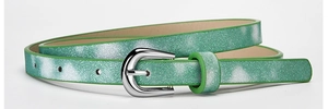 Close-up of green gradient glitter belt with silver metal pin buckle for dresses