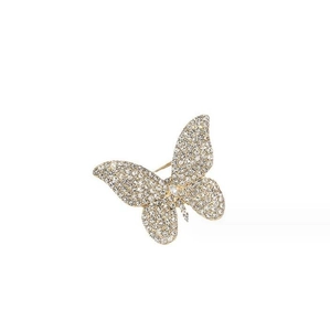 Golden butterfly brooch with sparkling crystals for elegant dresses and coats
