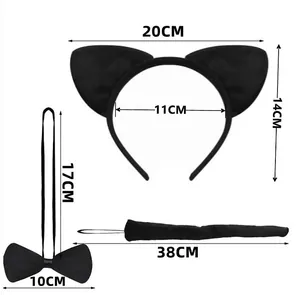 Detailed sizing for cat ear headband, bowtie, and 38cm tail set for Halloween costumes