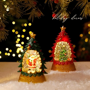 Luminous Christmas tree crystal ball decor with Santa Claus in red and green finish