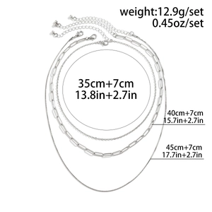 Three-layer silver layered necklace set detailed with lengths 35cm 40cm and 45cm