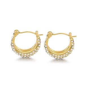 Exquisite gold-plated stainless steel hoop earrings with sparkling cubic zirconia pavé setting