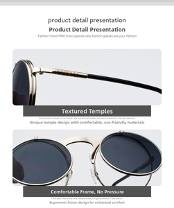 Detailed macro view of retro steampunk flip-up sunglasses with metal frame.