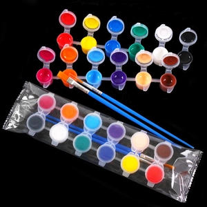 12-color acrylic paint set for kids with 2 brushes and connected paint pots for art