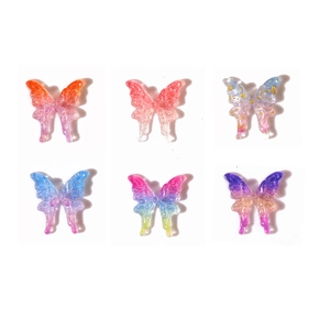 Set of 3D aurora resin butterfly nail charms with colorful gradients and glitter