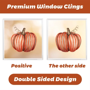 Detailed view of double-sided pumpkin window clings showing visual consistency from both sides
