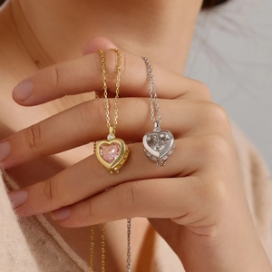 925 Sterling Silver Heart Locket Necklace Hollow Opening Pendant With 8A Zircon Cubic Zirconia For Women Elegant Jewelry