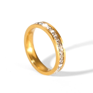 Elegant 18k gold plated stainless steel eternity ring with square cubic zirconia stones