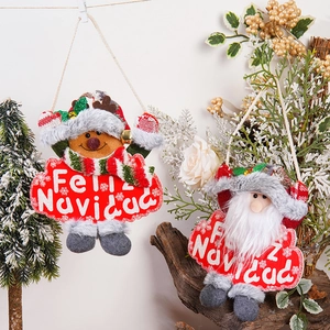 Christmas plush ornaments set featuring Santa and reindeer with Feliz Navidad signs