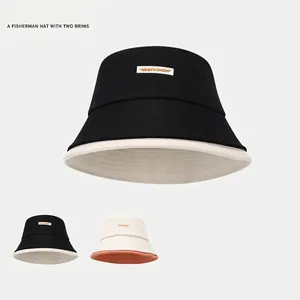 Cappello Da Pescatore Donna Cotone Tela Blocchi Di Colore Doppia Tesa Protezione Solare Con Etichetta