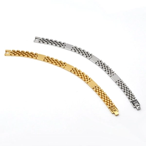 Classic gold and silver stainless steel five-bead jubilee bracelet with folding clasp