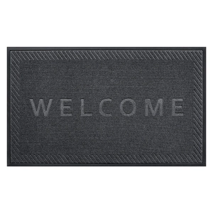 Paillasson rectangulaire noir WELCOME moderne avec texture antidérapante et durable