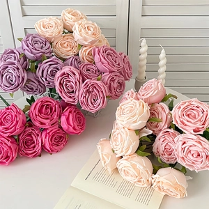 Artificial 7-head rose bouquet in multiple colors for wedding and home decoration