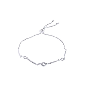 Elegant silver-toned adjustable pearl flower bracelet with zircon stones and sliding clasp