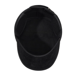 Winter flat top military cap for men featuring warm fleece lining and foldable ear flaps