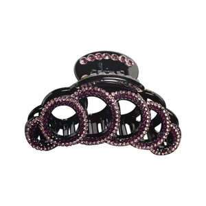 Classic large hair claw clip with pink rhinestones and hollow design on black base