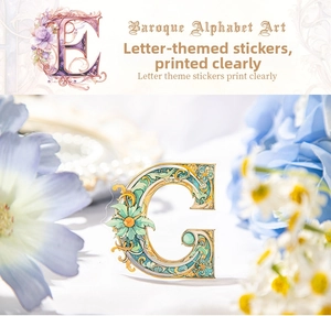Close-up of Baroque PET letter stickers with floral and vintage acanthus leaf designs
