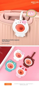 Detail of cute animal PU leather luggage tags with contact info cards and buckles